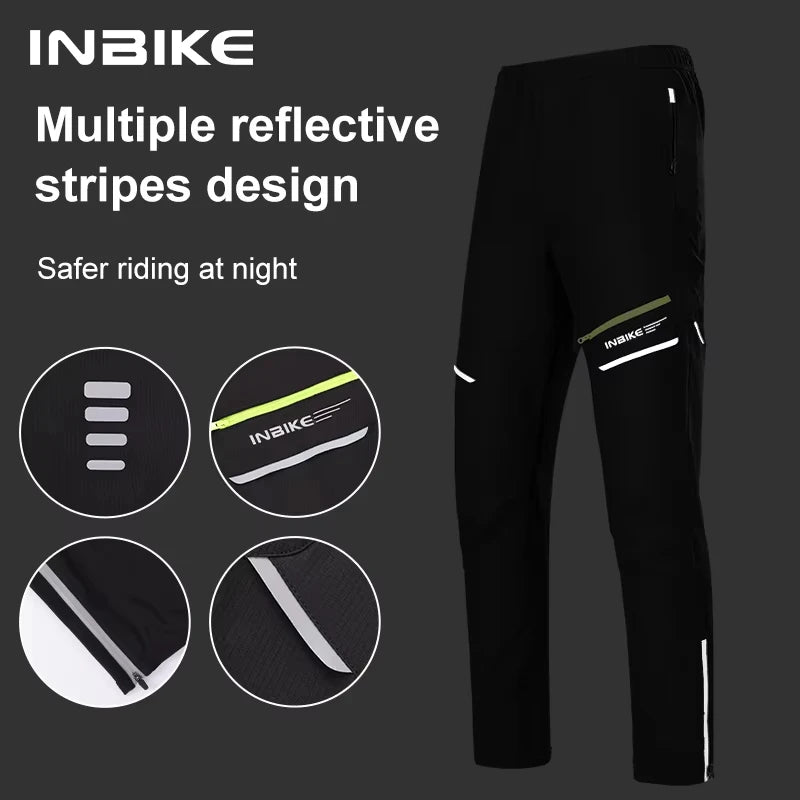INBIKE Winter Men Cycling Pants Long Bike Pants Waterproof Anti-sweat Breathable Pockets Bicycle Trousers Riding Clothes QG202