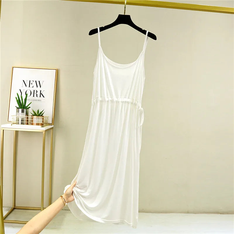 Fdfklak New Modal Cotton Night Dresses For Women 2025 Sexy Suspenders Nightshirt Drawstring Waist Slim Nightgowns Female
