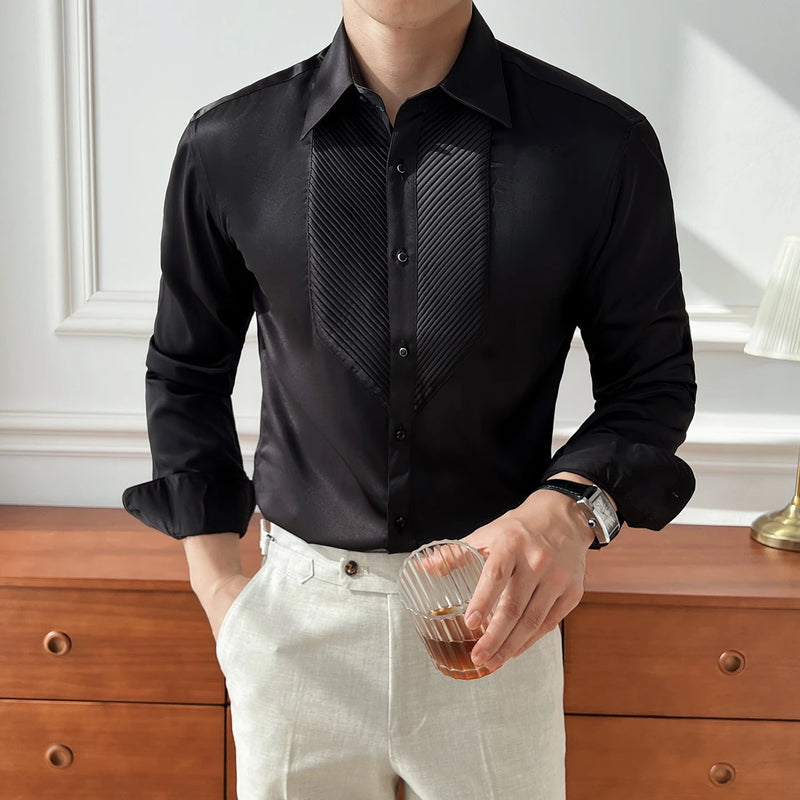 British Style Men's Long Sleeve Shirt: Trendy, Handsome, Casual & Notched Collar, Embracing French Elegance