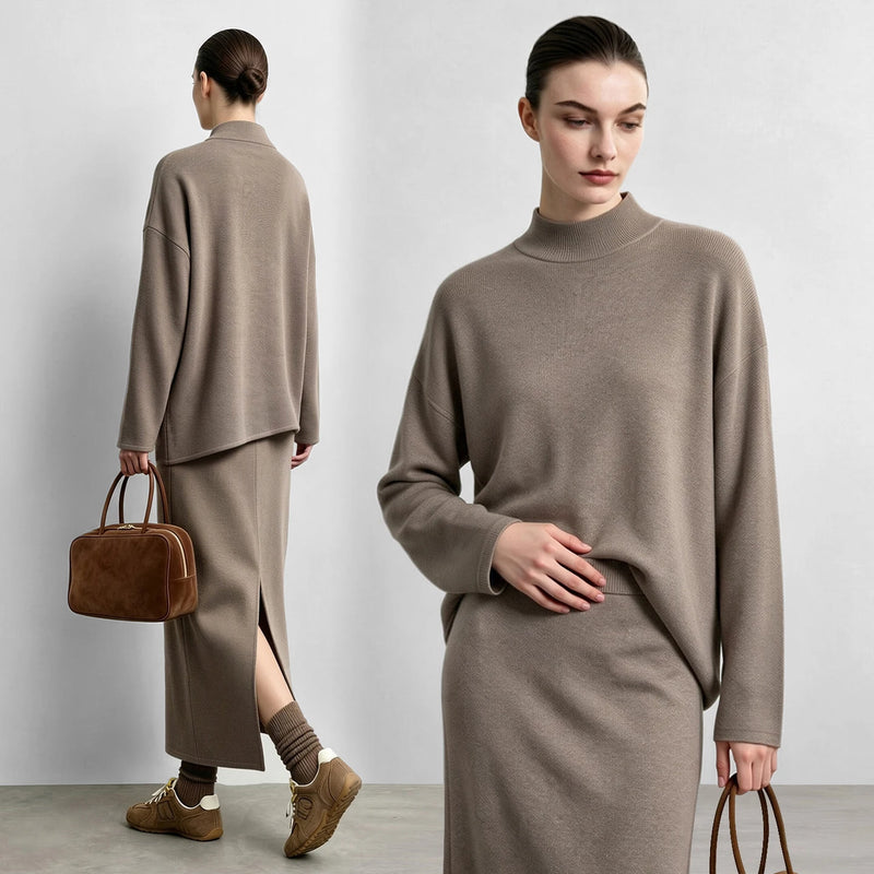Amii Women Knit Straight Skirt Elastic Waist Back Split Slimming Casual Commuter Minimalist Winter Long Skirt for Women 12644003
