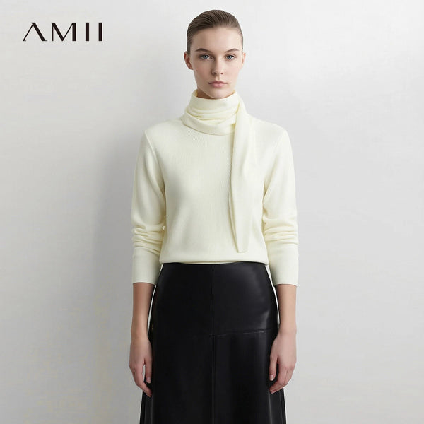 Amii Pullover Scarf Collar Raglan Long Sleeve Sweaters 2026 Autumn Elegant Modern Office Casual Knitted Soft Women Tops 12623083