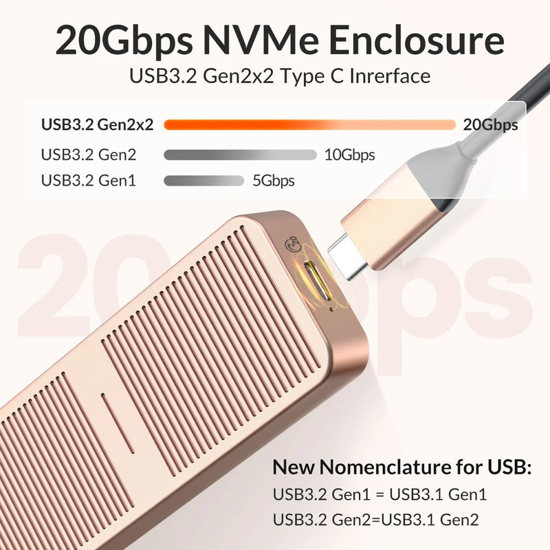 ORICO 20Gbps M.2 NVME SSD Case with Built-in Cooling Vest Upgraded Aluminum Type-C M2 NVME SSD Enclosure for Solid State Drive