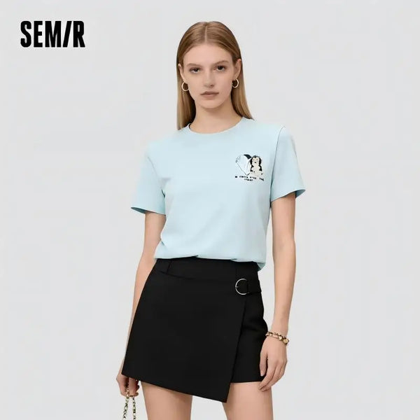 អាវយឺតនារី Semir ឆ្នាំ ២០២៦ ប៉ាក់រូបឆ្កែ កប្បាសសុទ្ធ រលុង លំនាំគួរឲ្យស្រលាញ់ ស្ទីលធម្មតា ទន់ ពាក់ប្រចាំថ្ងៃ
