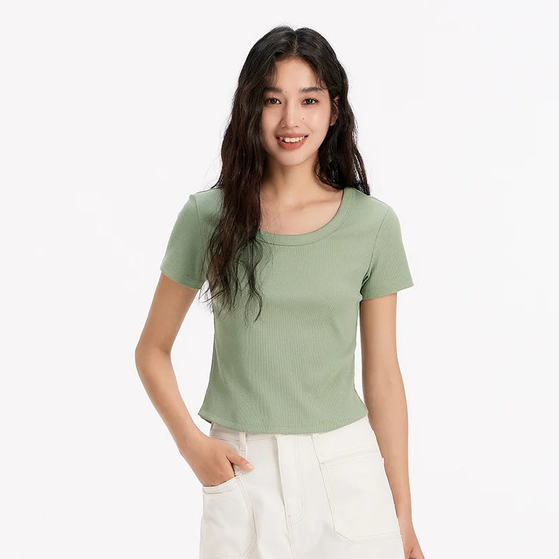 Semir Womens Tshirt 2026 Short Style Slim Fit Large Crew Neck Regular Shoulder Solid Basic Casual Soft Daily Wear