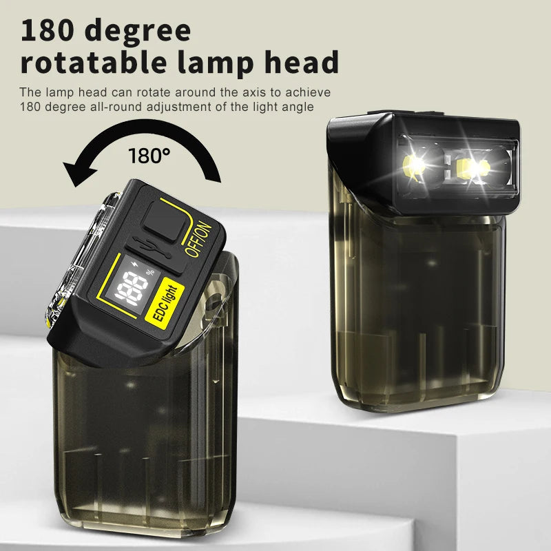 ពិល EDC ភ្លឺខ្លាំង បង្វិល 90° ពិលតូច 6 របៀបភ្លើង ភ្លើងក្លីបមួកការពារទឹក ជាមួយមេដែកបង្ហាញឌីជីថល