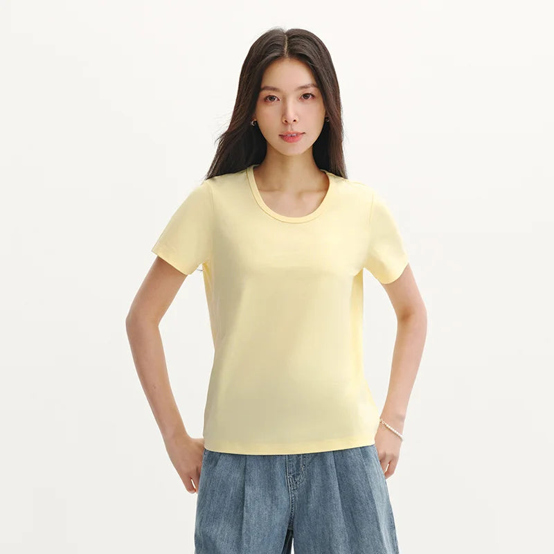 Semir Womens Tshirt 2026 Slim Solid Basic Crew Neck White Fashion Casual Soft Daily Wear