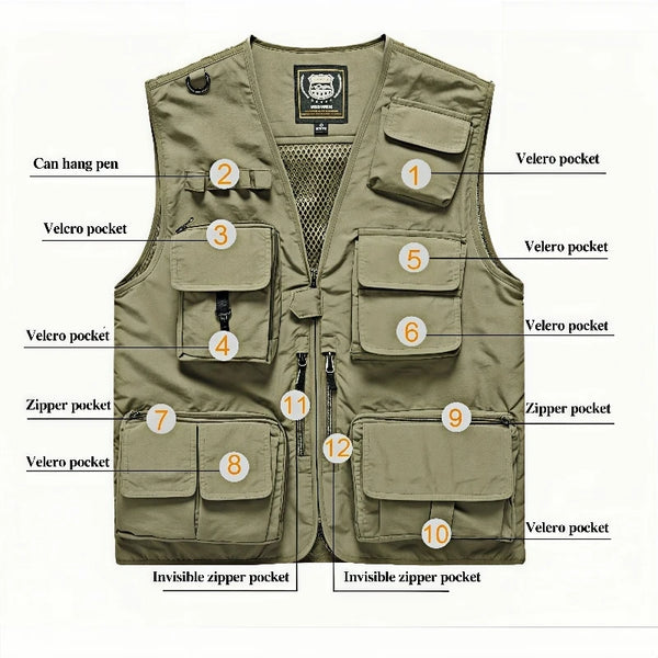 15 Colors Multi-Pocket Breathable Outdoor Vest Custom Logo Vest Photography Workwear Vest Summer Reversible 7XL Big Size