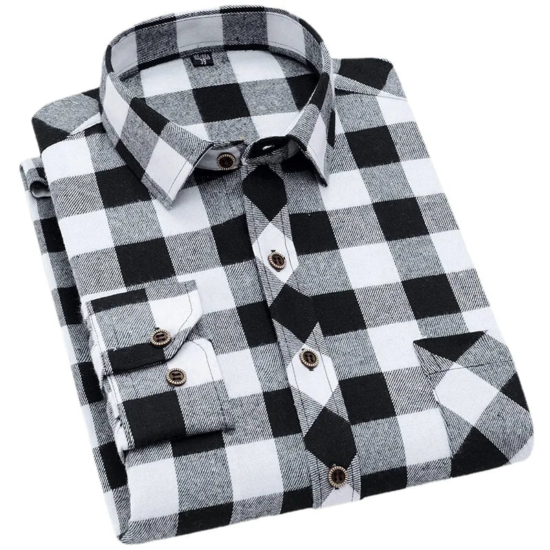 2026 New Men's Long Sleeved Shirts, Autumn Classic Plaid Shirt, with Single Breasted Lapels Camisas 17 Color Grid To Choose From