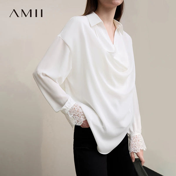 អាវស្រី Amii រដូវស្លឹកឈើជ្រុះឆ្នាំ ២០២៦ ថ្មីសាមញ្ញសម្រាប់ធ្វើដំណើរទៅធ្វើការ ផ្នត់កអាវ ចរ ស្ទីល អាវ chiffon រលុង អាវធំឆើតឆាយសម្រាប់ស្ត្រី 12641125