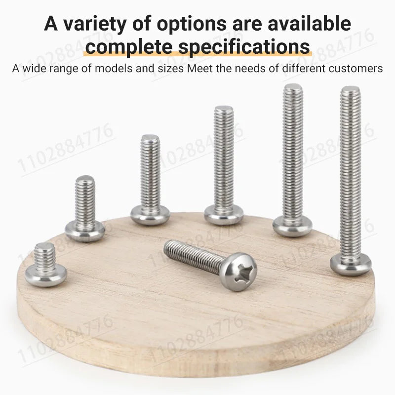 M2 M2.5 M3 M3.5 M4 M5 M6 M8 Long Cross Phillips Pan Round Head Screw Bolt A2-70 304 Stainless Steel GB818 length=3-100mm