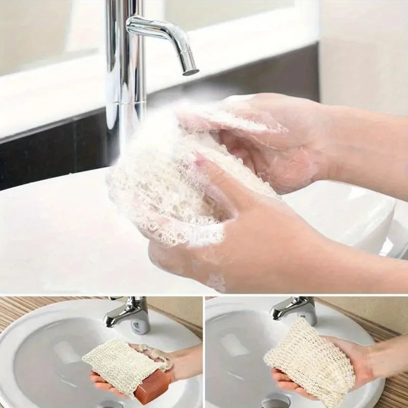 2pcs Sisal Soap Saver Pouch with Drawstring And Wooden Bead - Foaming And Drying Shower Bag for Bathroom Accessories