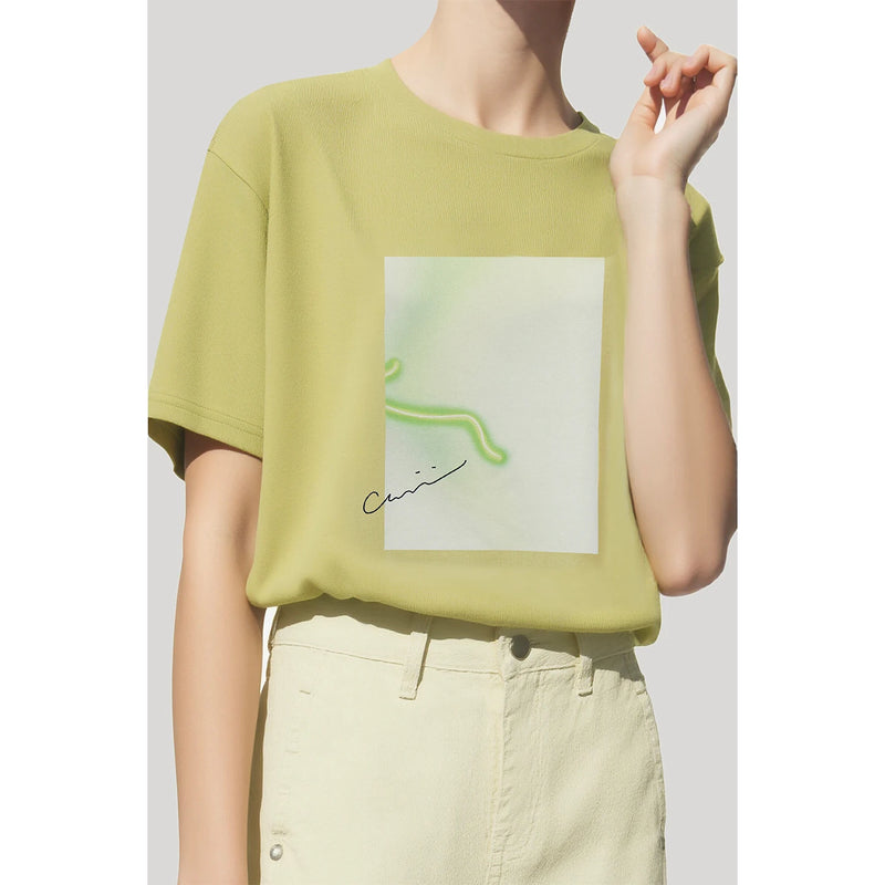 Amii T-shirt Women 2026 Summer New Printed Round Neck Cotton Tee Loose Casual Drop Shoulder Short Sleeve Tops Woman 12652008
