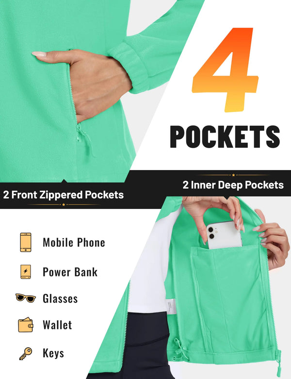 TACVASEN Women's Winter Warm Fleece Full-Zip Stand Collar Jacket    Adjustable Hem and 4 Pockets Sweatshirts for Casual Wear