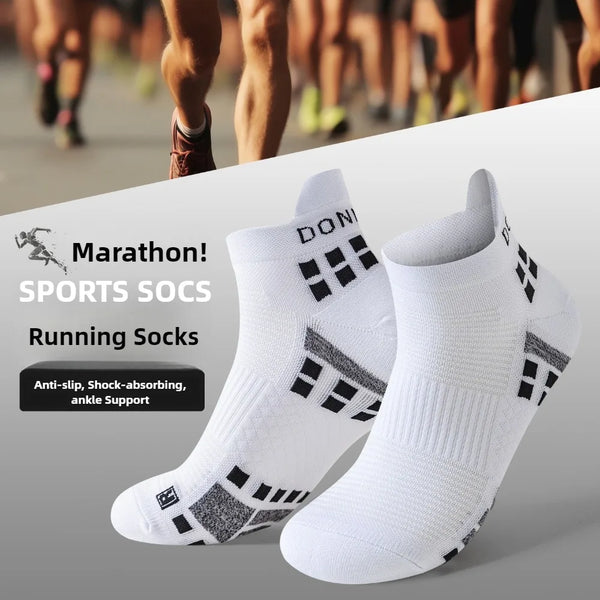 WRELS 1/2/3 Pairs Marathon Running Socks Anti Slip Breathable Basketball Socks Cushioned Elastic Low Cut Athletic Soccer Socks