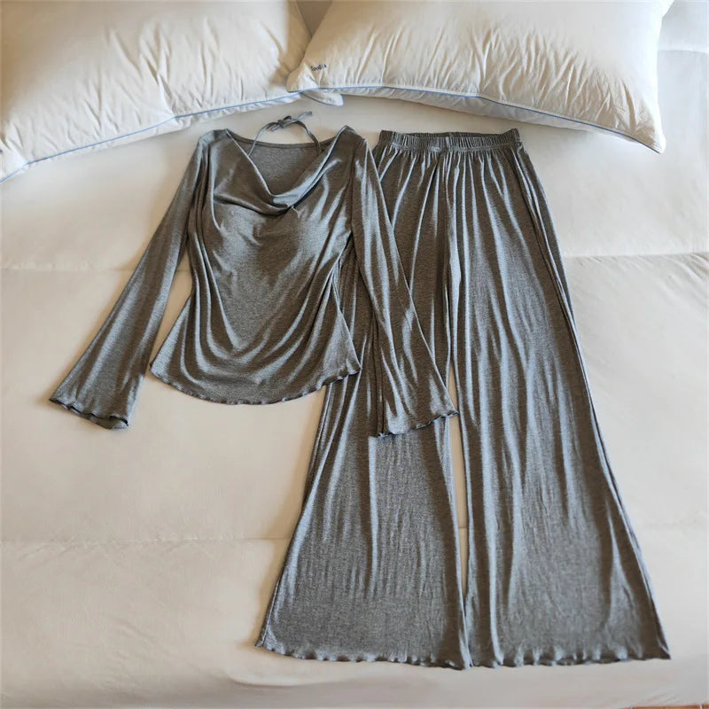 Chest Pad Long Sleeve Shirt Trousers Sets New Lounge Modal Sleeping Clothes Elegant Autumn Winter Home Pajamas Women Sleepwear