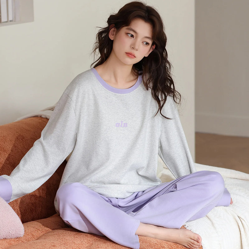Pyjama Femme New 100% Cotton Sleepwear Women's Pajamas Set Spring Autumn Large Size Pajamas Woman Offer Lounge Home Clothes