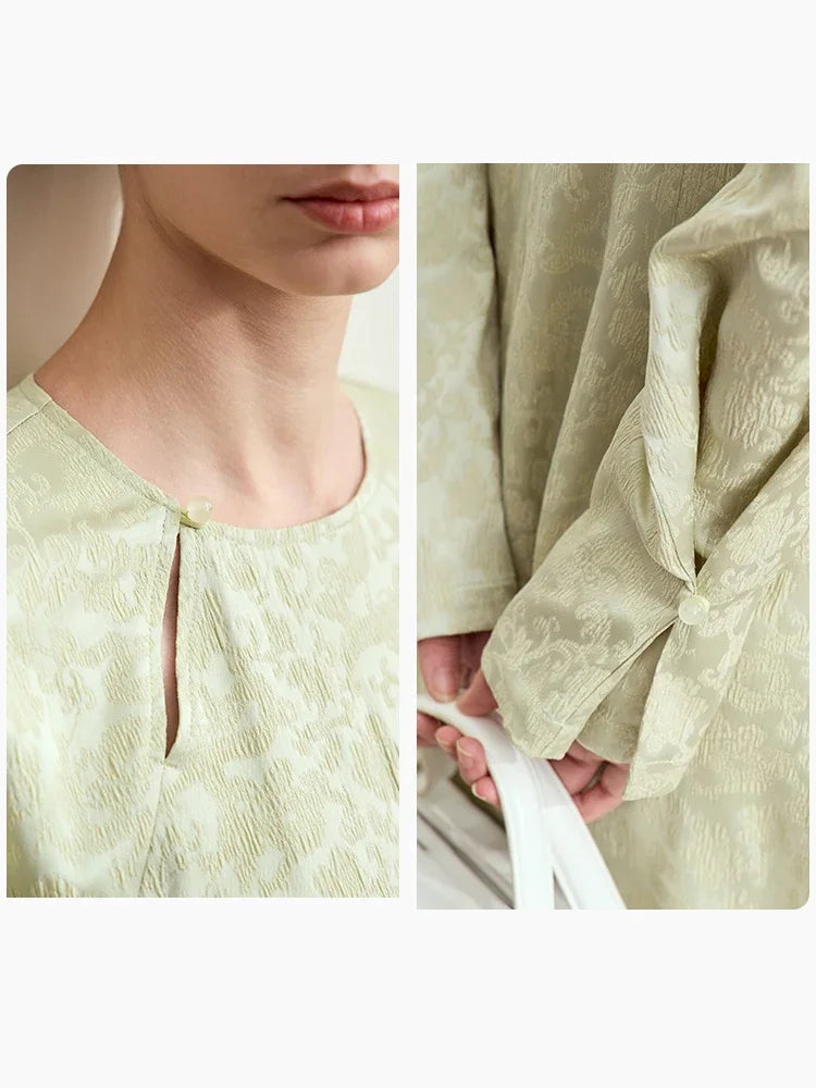 Amii Minimalism 2025 Women Dresses O-Neck Long Sleeve New Chinese Style Jacquard Retro Autumn Ankle-Length Female Dress 12443143