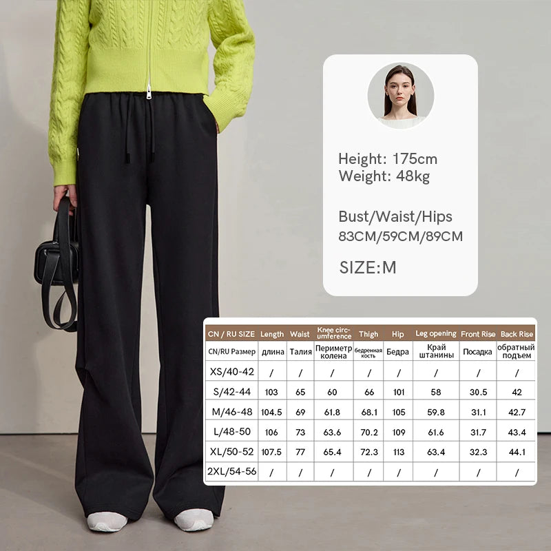 AMII Women's Pants 2026 Autumn New Minimalist Knitting Cotton Ladies Pants Wide-leg Casual Solid Sweatpants for Ladies 12524071