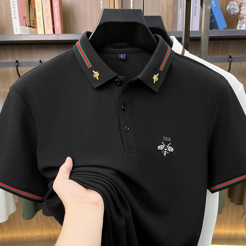 Original Man Short-Sleeved Polo Shirt Lapel Button Bee Embroidery Summer New British Style T-Shirt Business Casual Men'sClothing