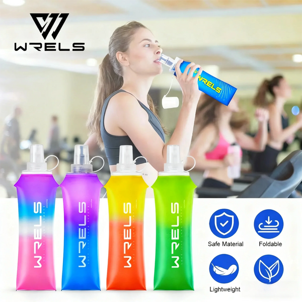 WRELS 1/2pcs Sports Soft Water Bottle Camping Collapsible TPU Silicone Soft Flask Water Bag BPA Free Sports Running Water Bottle