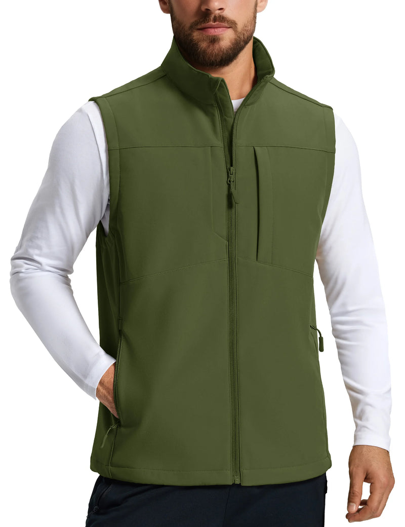 TACVASEN Men's Running Vest Outerwear Lightweight Windproof Fleece Lined Softshell Sleeveless Jacket for Casual Golf Work Hiking