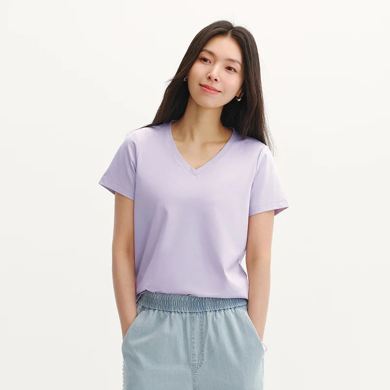 Semir Womens Tshirt 2026 Solid Color V Neck Regular Shoulder Moisture Wicking Quick Dry Antibacterial