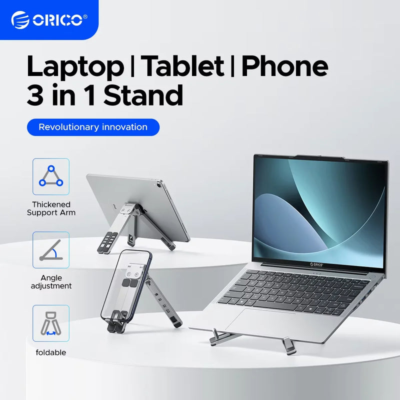 ORICO 3 in 1 Portable Laptop Aluminum Stand For Macbook Air Pro Foldable Notebook Macbook Pro Tablet Phone Stand Free Bag