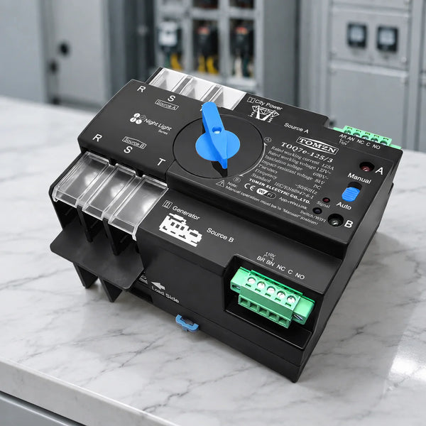 TOMZN 110V/120V Three-Phase WiFi Smart ATS, Dual Power Automatic Transfer Switch, Uninterrupted, 2P/3P/4P, EWeLink, DIN Rail