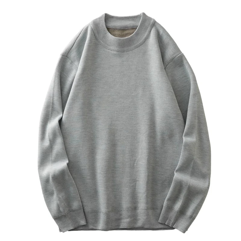DUKEEN Men's Mock Neck Sweaters Winter Fleece-Lined Thick Warm Pullovers Solid Color Crew Neck Sweater Knitwear