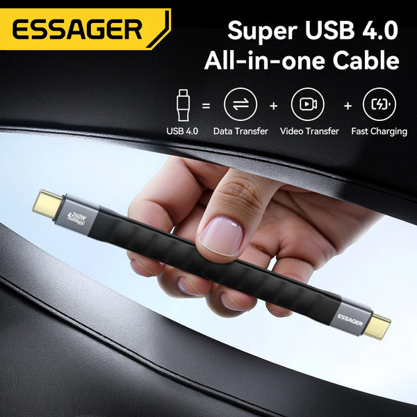 ខ្សែ Essager USB 4.0 Type-C ផ្ទេរទិន្នន័យ 40Gbps និងវីដេអូ 8K@60Hz 240W PD សាកថ្មលឿនសម្រាប់ MacBook iPhone កុំព្យូទ័រយួរដៃ ថាសរឹងចល័ត