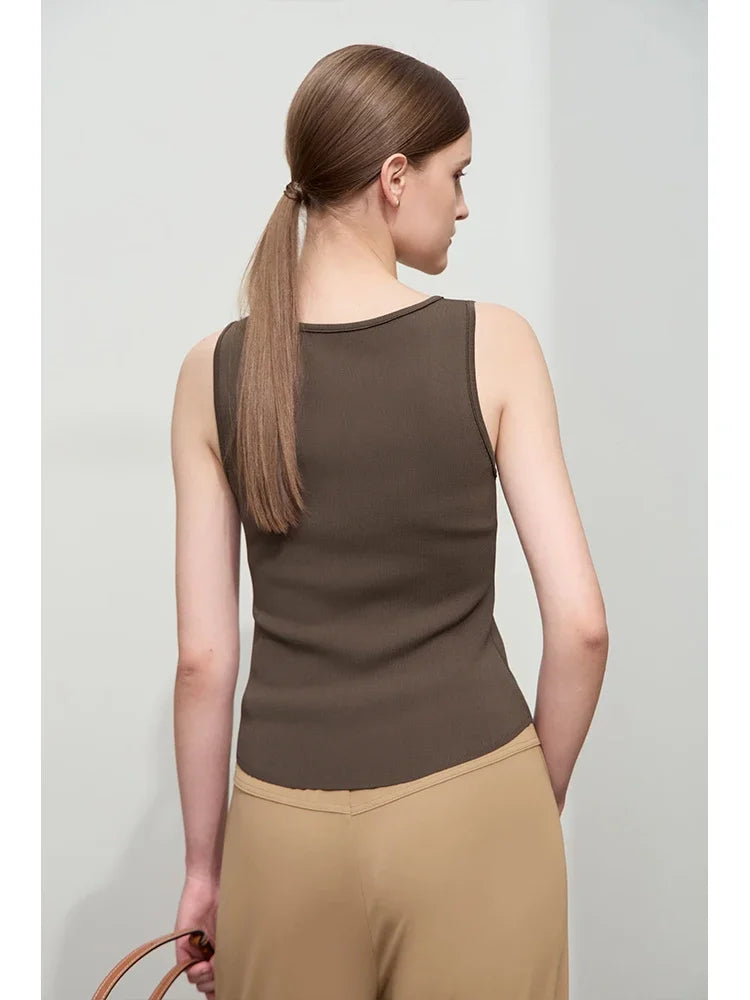 AMII Minimalist Tanks For Women 2026 Autumn New Slim Versatile Korean Fashion Square Neck Stretchy Camis Undershirt 12541096