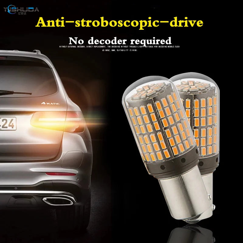 ភ្លើងសញ្ញាបត់រថយន្ត LED ជាសកល 2PCS 12V/24V ឌិកូដប្រឆាំងនឹងស្ត្រូបូស្កូប 1156 3014 144 ភ្លើងចំហៀង 157 ភ្លើងហ្វ្រាំង T20