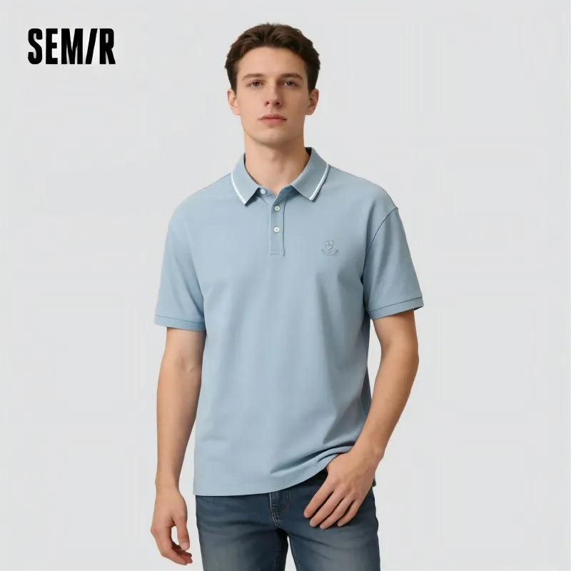 Semir Mens Polo 2026 Short Sleeve Cool Feeling Antibacterial Tops Color Block Lapel Casual Style Soft Daily Wear