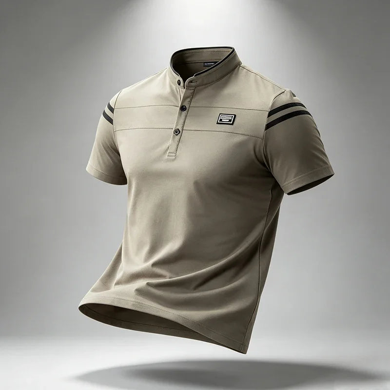Mens Basic Stand Collar Short Sleeve Polo Top Sleeve Stripes Suitable For Vacation Short Trip And Multiple Leisure Scenes
