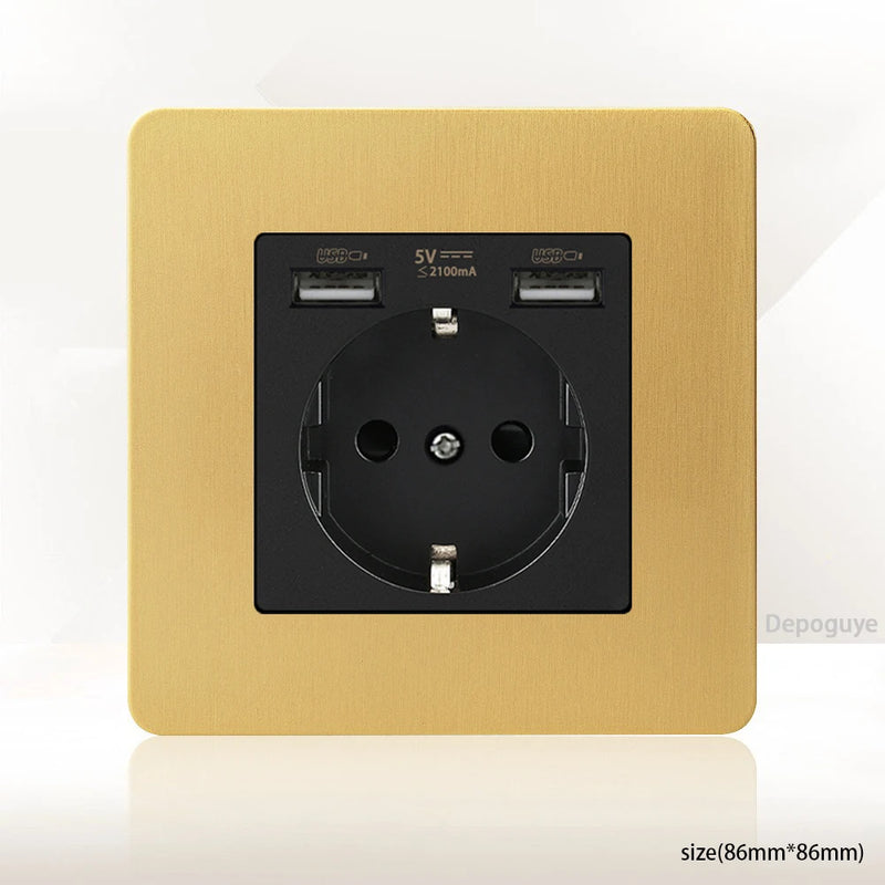 Gold Wall Light Toggle Switch Vintage Brass Lever Stainless Steel Panel,EU FR Universal USB C Socket 1-4 Gang 2Way Switch TV