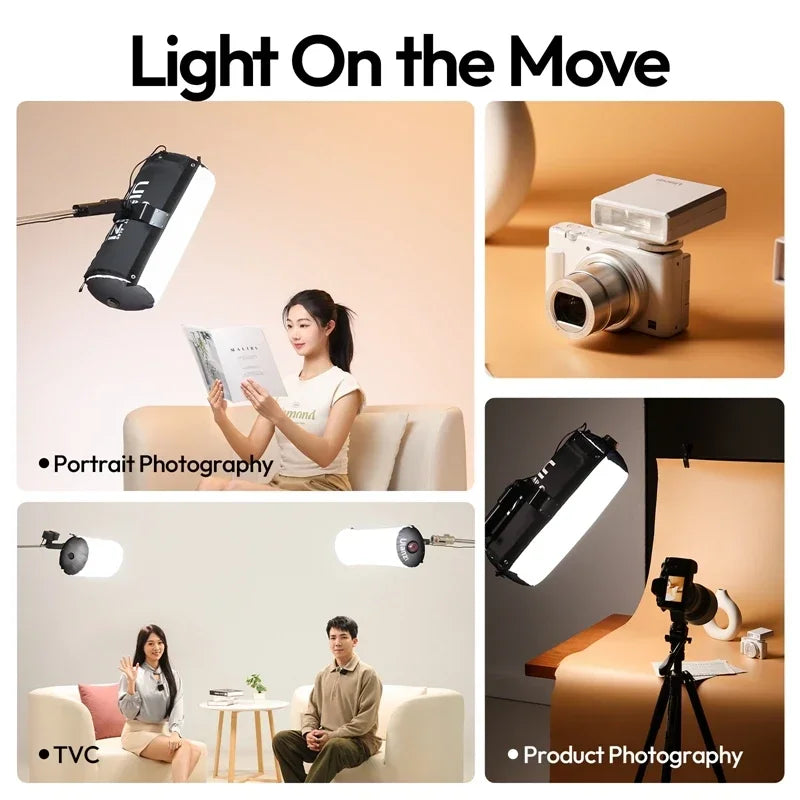 អំពូលភ្លើងបំពង់ខ្យល់ Ulanzi AL60 AL120 68W 136W បញ្ជាដោយកម្មវិធី អំពូល LED 2700K-6500K អំពូលដៃពីរពណ៌សម្រាប់ការថតរូប