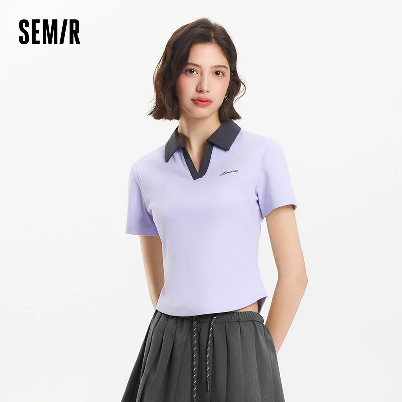 Semir Womens Polo 2026 Short Regular Shoulder Slim Embroidered Tops Simple Elegant Style Soft Casual Daily Wear