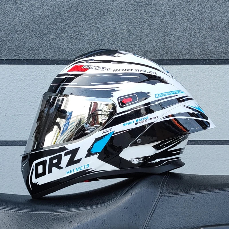 ORZ Racing Full Face Motorcycle Helmet ABS Material DOT Certified Fashion Big Spoiler Aerodynamic Street Bike Protective Helmet