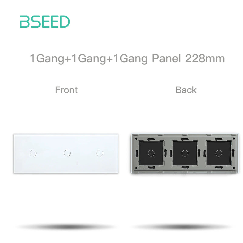 BSEED Triple EU Standard Wall Glass Panel 3/6/9Gang Touch Switch Crystal Panel With Metal Frame DIY Part 228mm