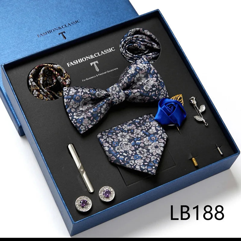 Men's Suit Dress Accessories (Tie + Bow Tie + Square Scarf + Tie Clip + Button + Metal Flower Brooch) 36 Colors To Choose From