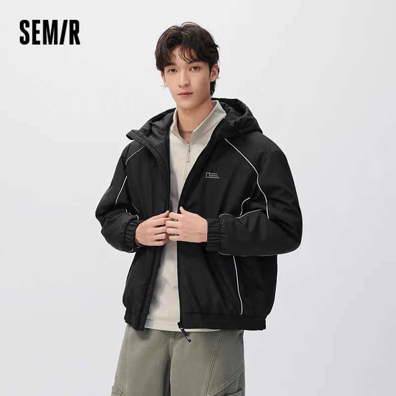Semir Men Padded Jacket Loose Fit Drawstring Hooded 2026 New Winter Daily Wear Urban Casual Style Cold Weather Layering