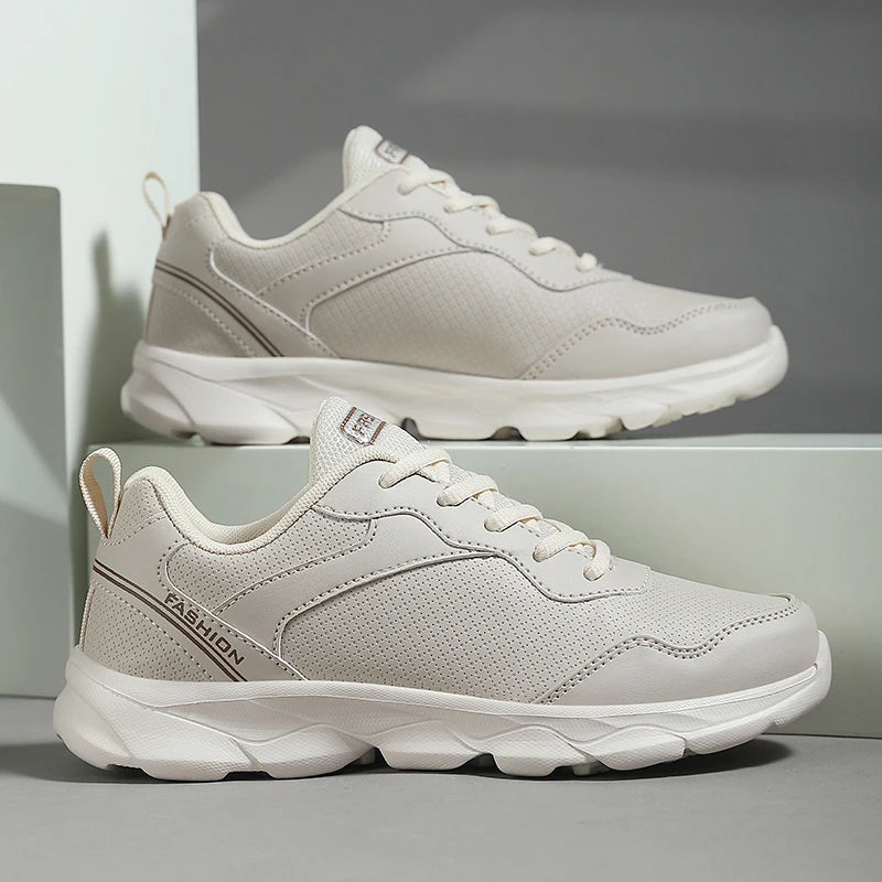 Womens Running Shoes New Leather Lightweight Fashion Casual Lace-up Sneakers Flat Comfortable Tennis Shoes for Women