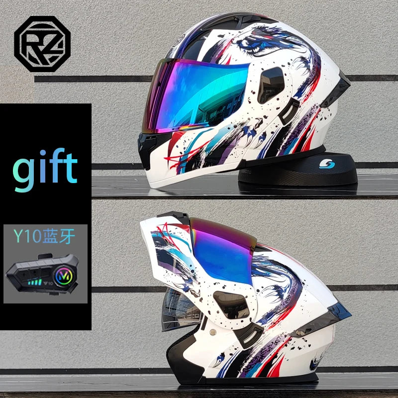 ORZ Motorcycle Helmet Modular Flip Helmet Dual Lens Full Helmet Comes with Bluetooth Earphones Model 103