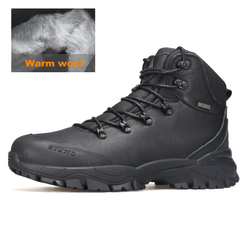 HUMTTO Winter Warm Wool Hiking Shoes Leather Outdoor Trekking Boots for Men Luxury Designer Climbing Sneakers Mens Ankle Boots