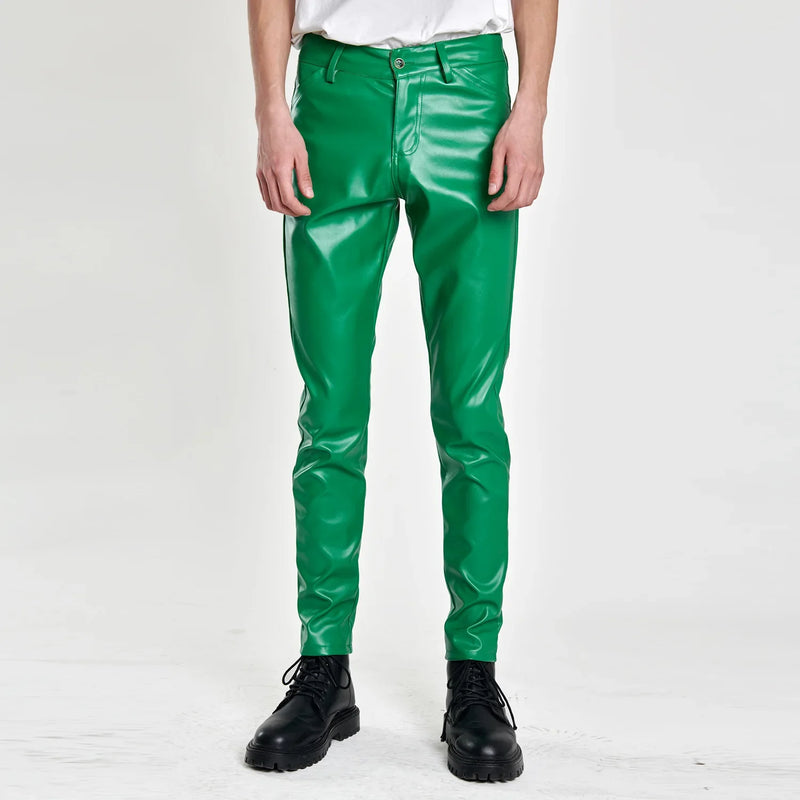 2026 New  Men's Black PU Pants, Fashion Slim Popular Bar Leather Trousers , Asian Size 28-40, Red Blue Orange Pant.