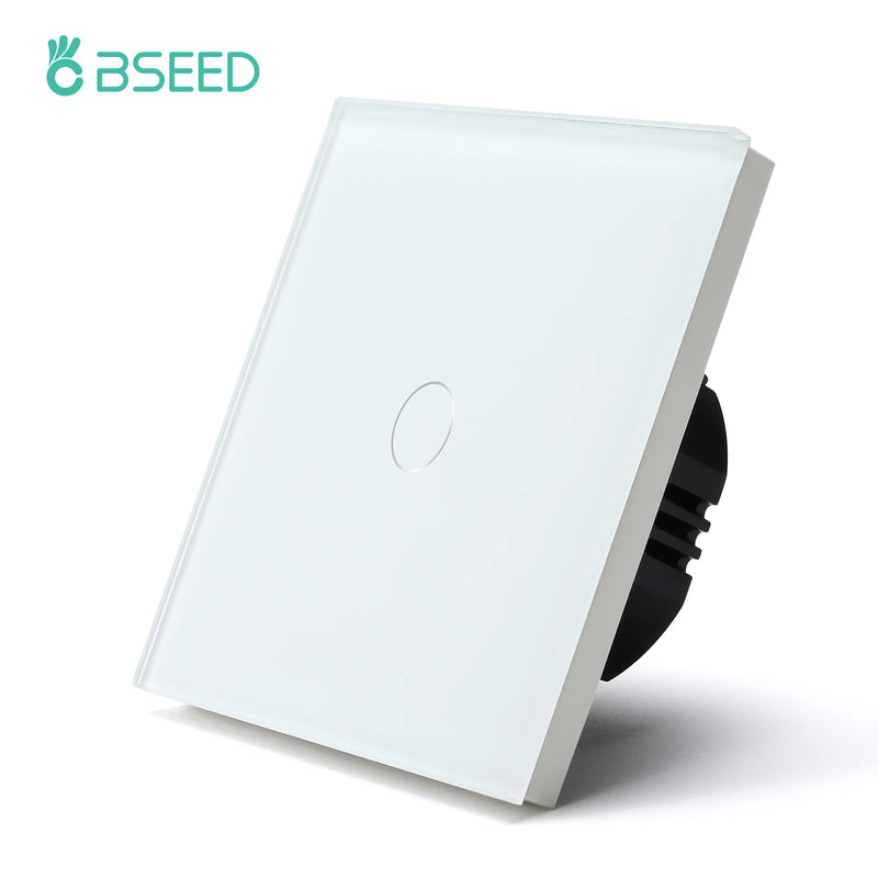 BSEED Touch Light Switch Wall EU Socket 1/2/3Gang 1Way Touch Switch Power Outlet Max.Load 300W/Gang Glass Panel Wall Switch