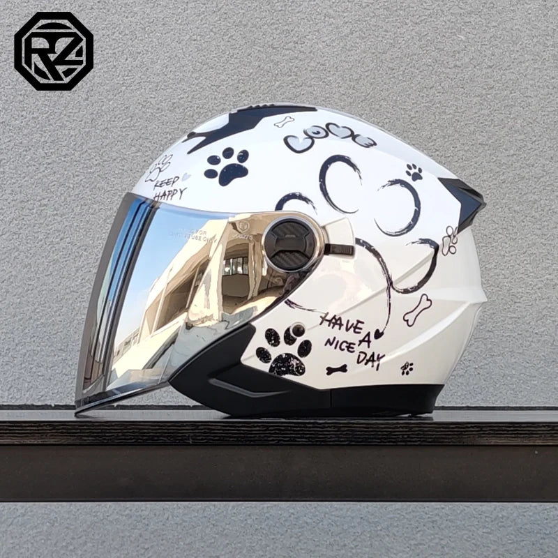 ORZ Latest High Quality Motorcycle Helmet Half Covering Dual Lens Cascos para Motos Male Female Couple Capacetes de Moto