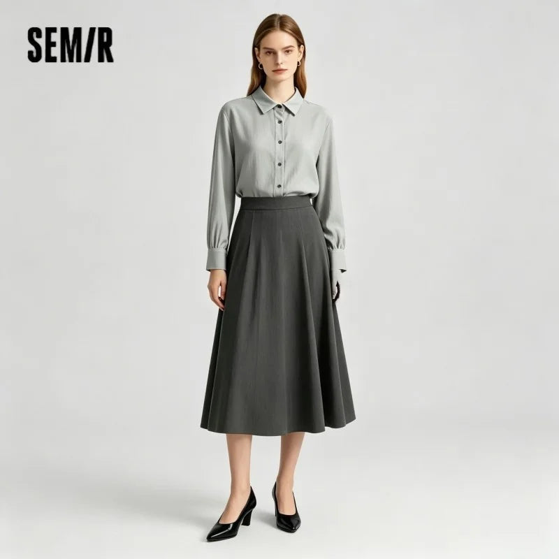 Semir Women Dress U Neck Slip Lapel 2026 Summer Commute Minimalist Two Piece Set Elegant Office Daily Soft Top