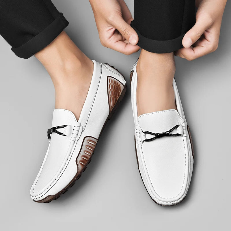 Spring Autumn Mens Casual Loafers Men Leather Shoes Slip On Luxury White Black Loafer Shoes Size 38-44 Dropshipping
