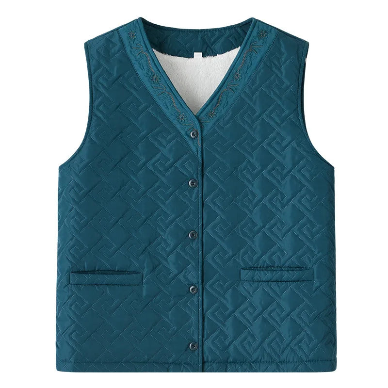 Middle Aged Elderly Women Knitted Vest Thick Velvet Autumn Winter Sweater Coat Mother Waistcoat Grandma Cardigan Jacket M-3XL